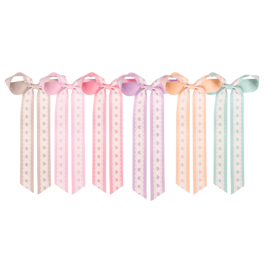 COMING SOON Spring Heart Lace Grosgrain Long Tail Bow