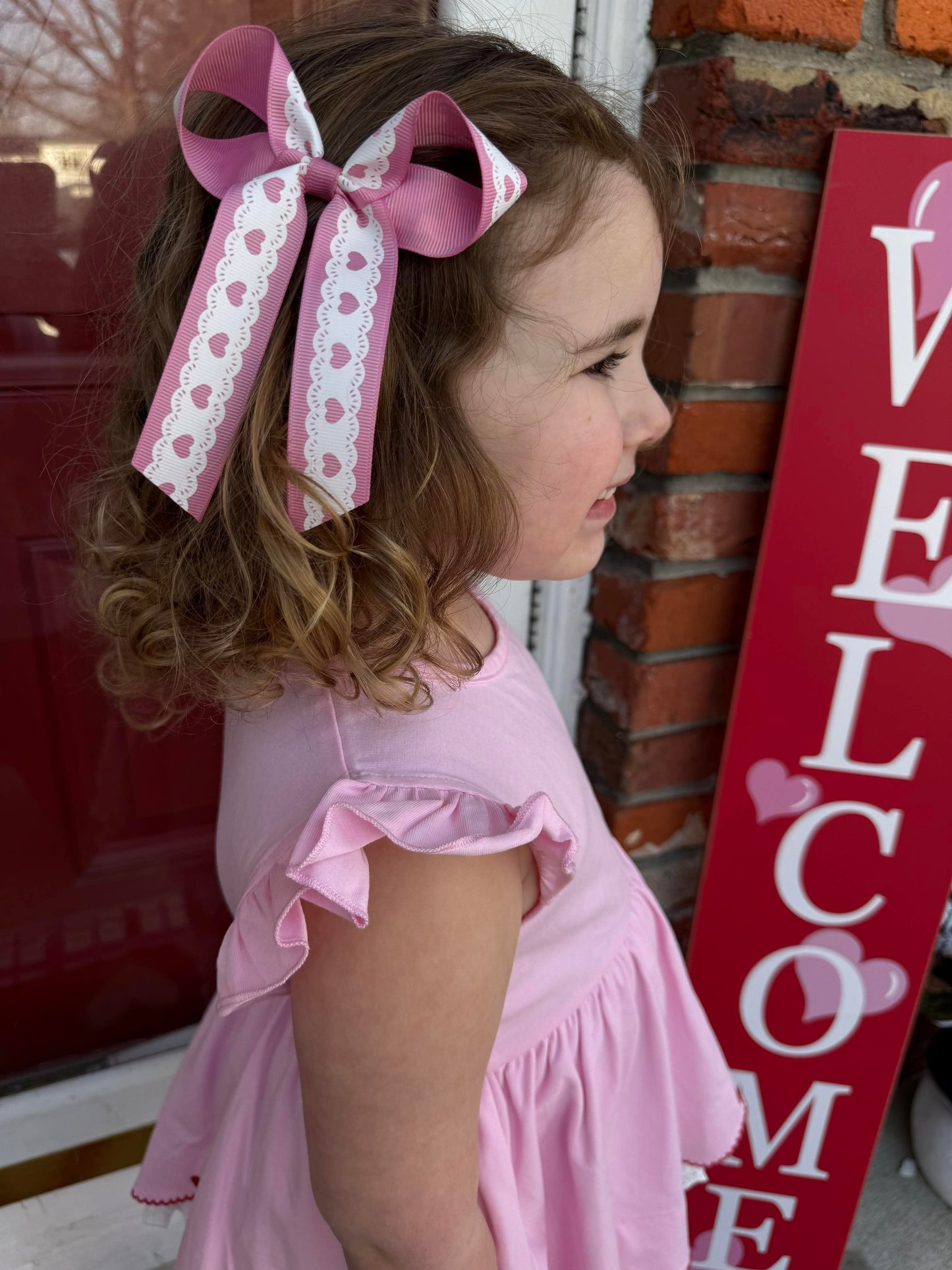 Spring Heart Lace Grosgrain Long Tail Bow