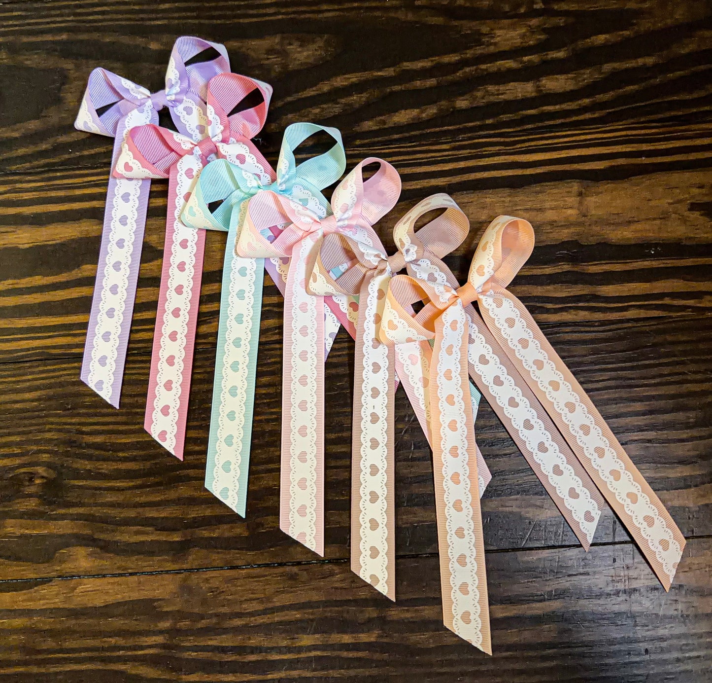 Spring Heart Lace Grosgrain Long Tail Bow
