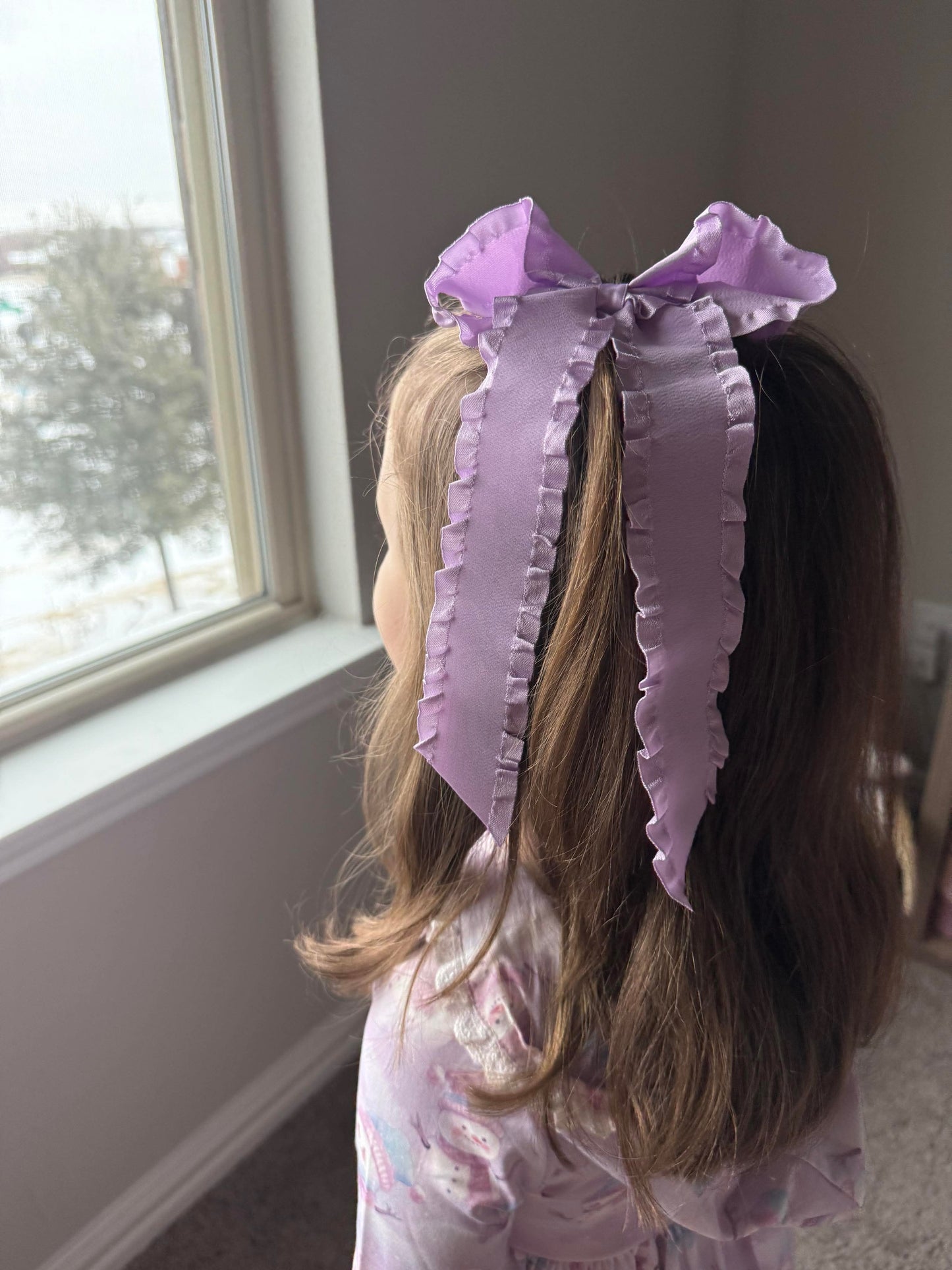 Spring Satin Ruffle Long Tail Bow