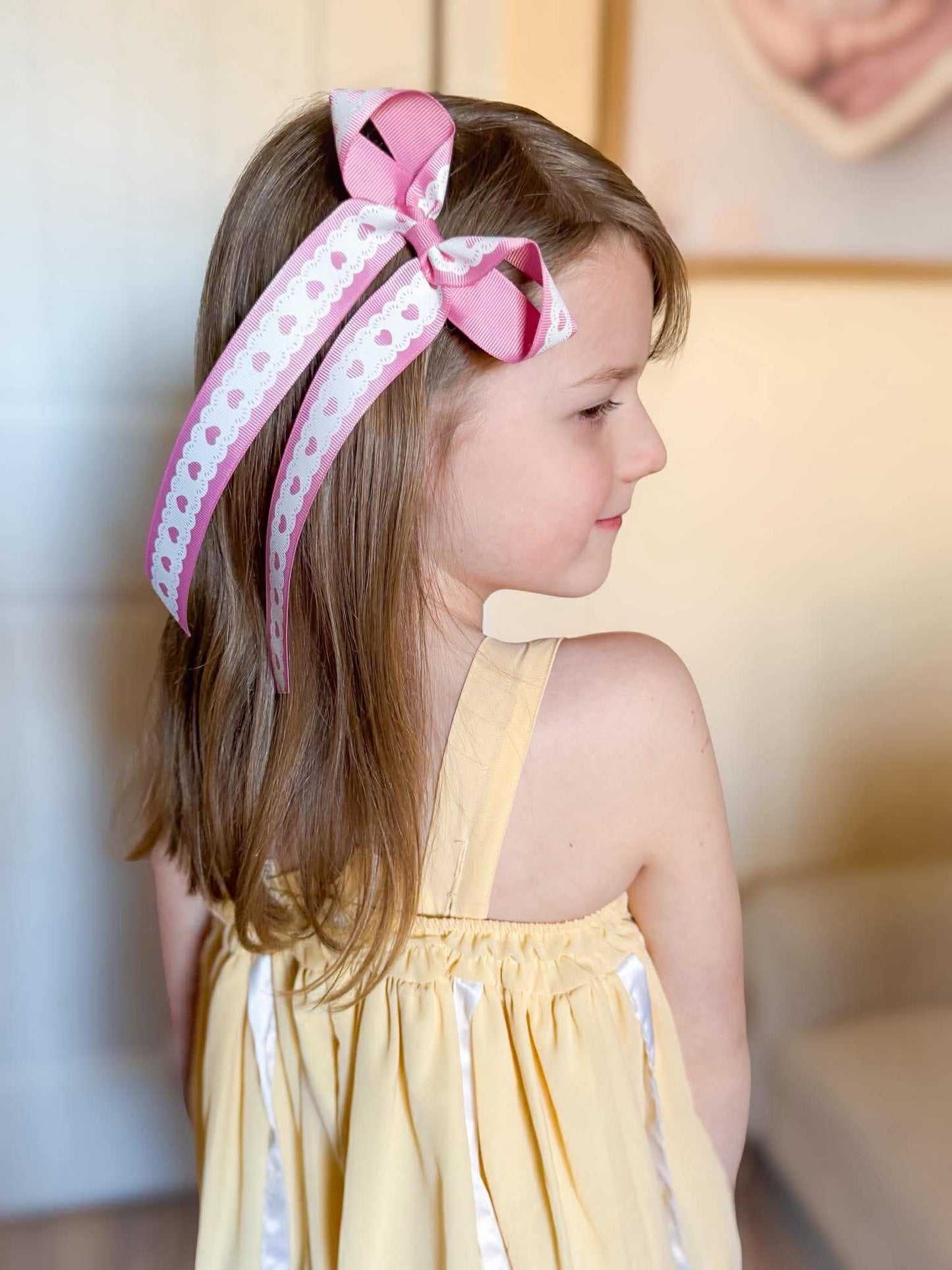Spring Heart Lace Grosgrain Long Tail Bow