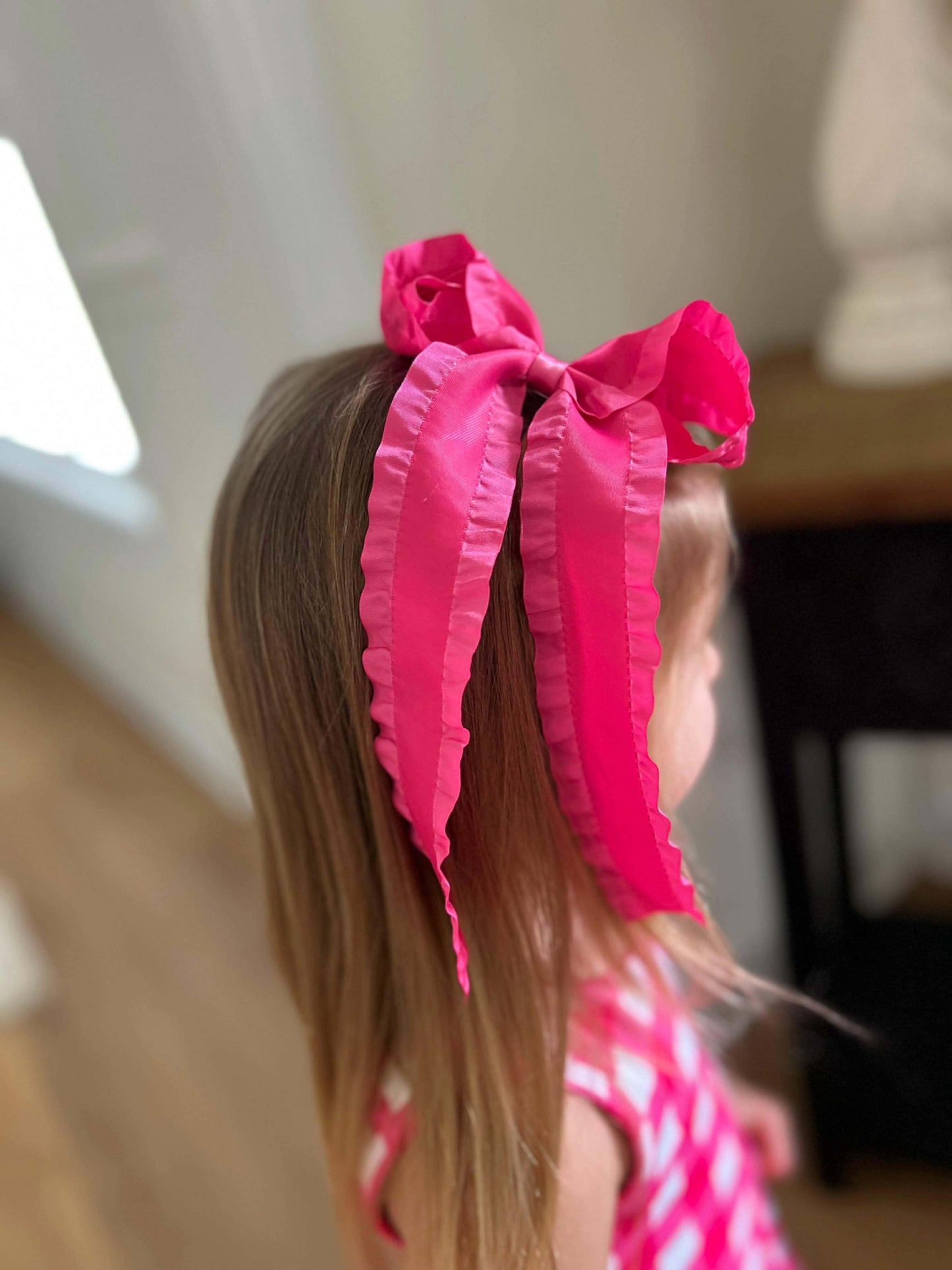 Spring Satin Ruffle Long Tail Bow