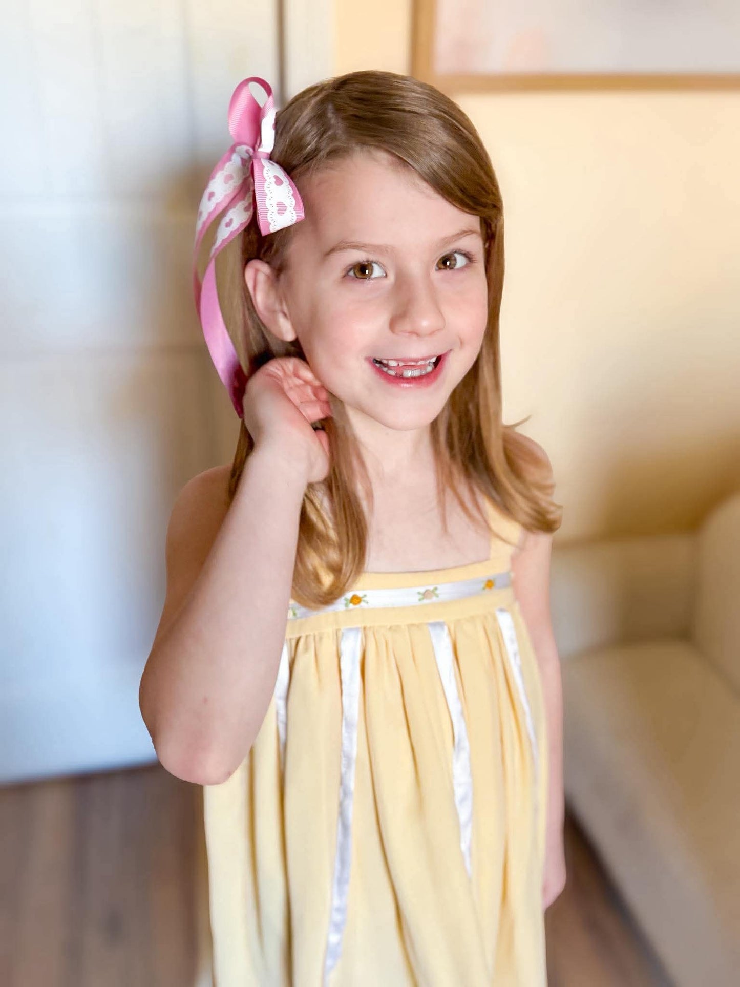 Spring Heart Lace Grosgrain Long Tail Bow