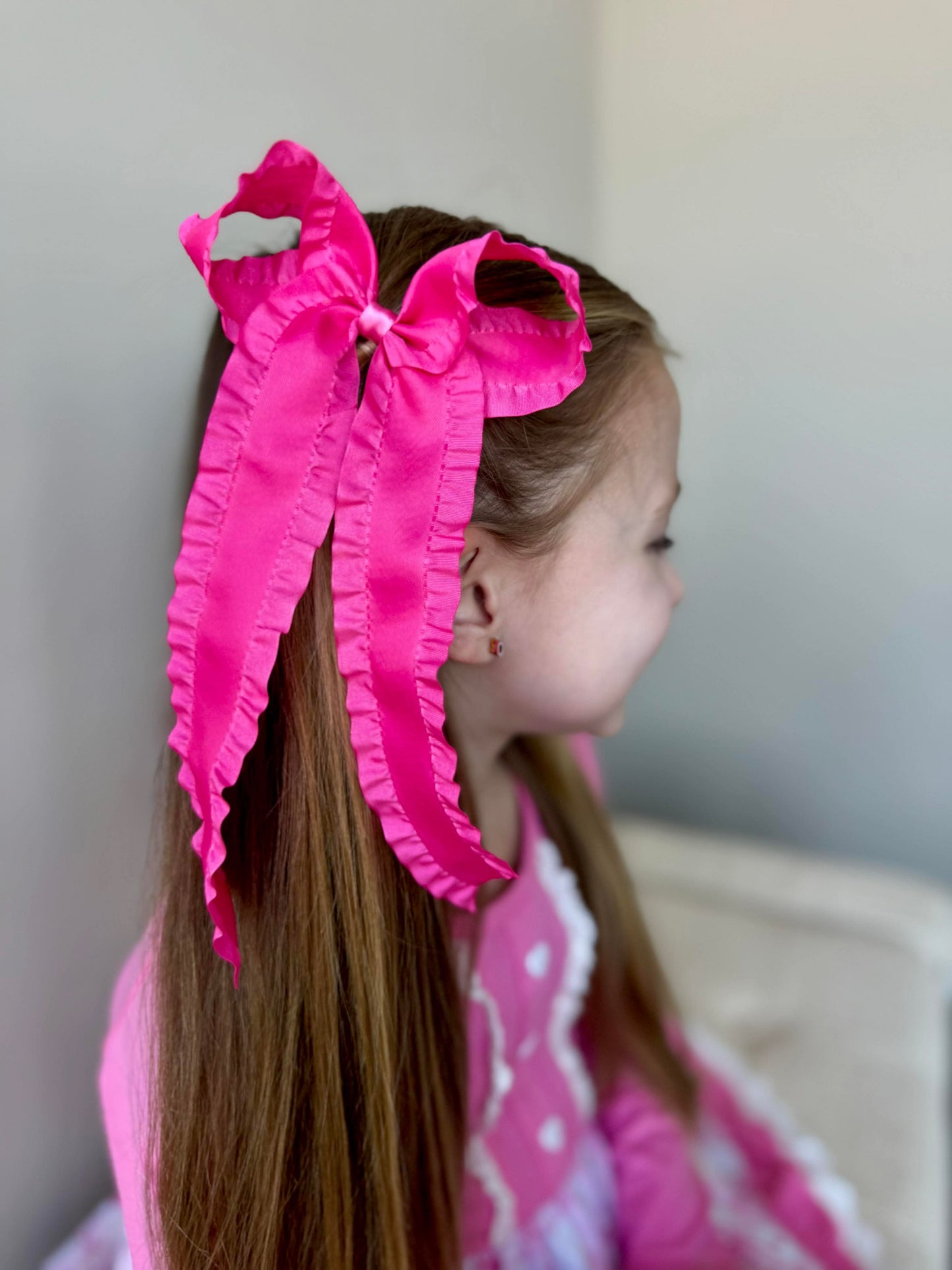 Spring Satin Ruffle Long Tail Bow