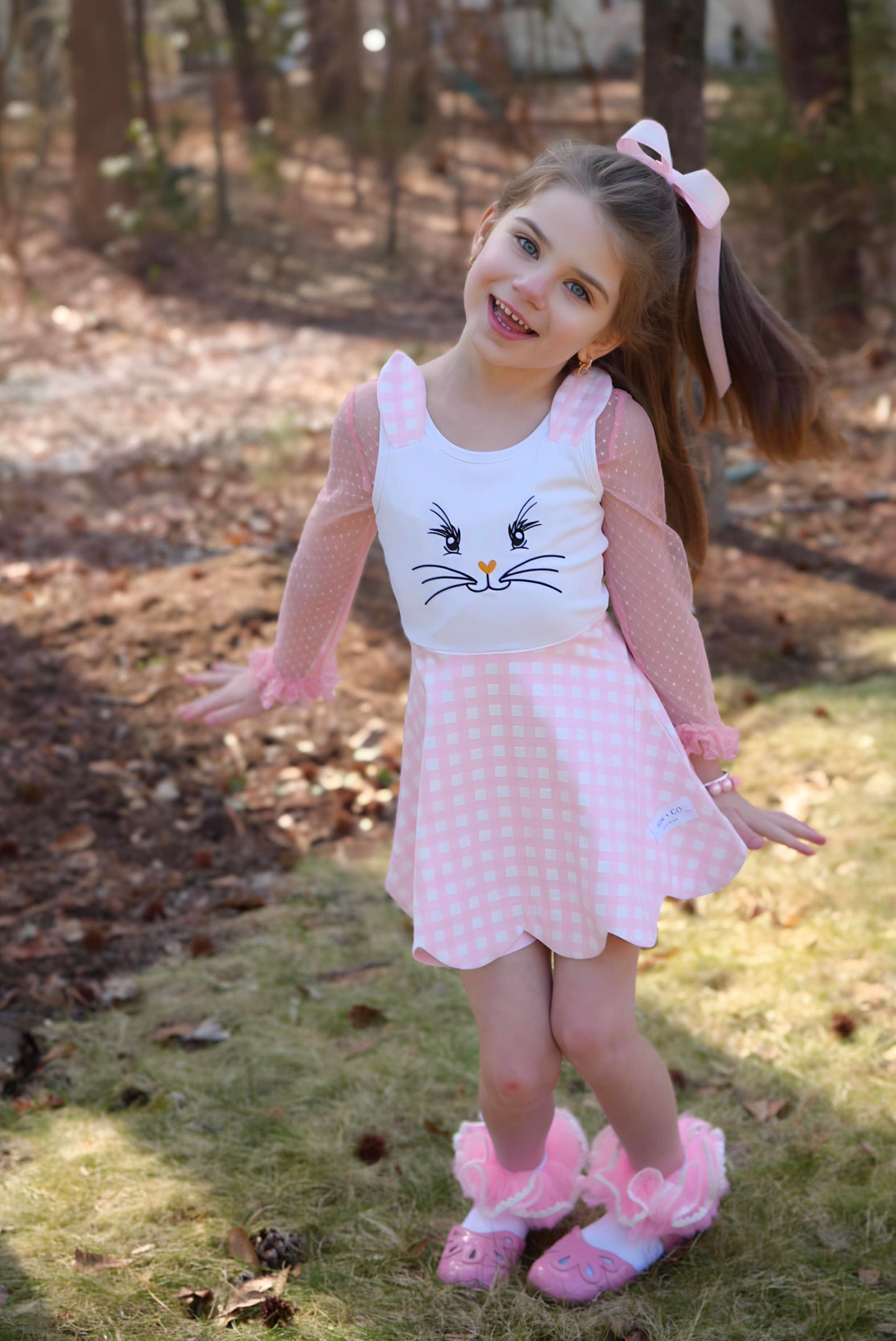 Spring Heart Lace Grosgrain Long Tail Bow