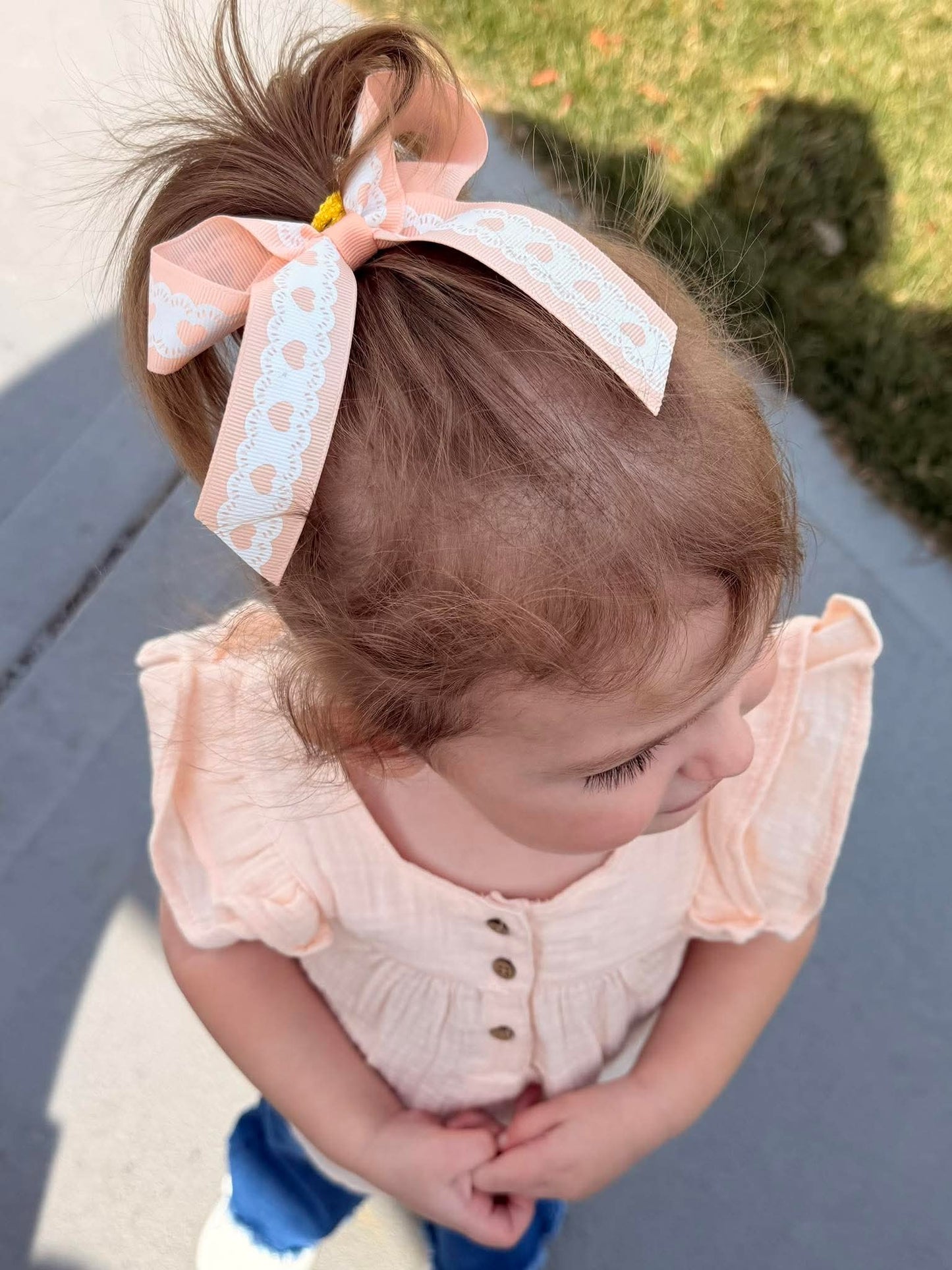 Spring Heart Lace Grosgrain Long Tail Bow