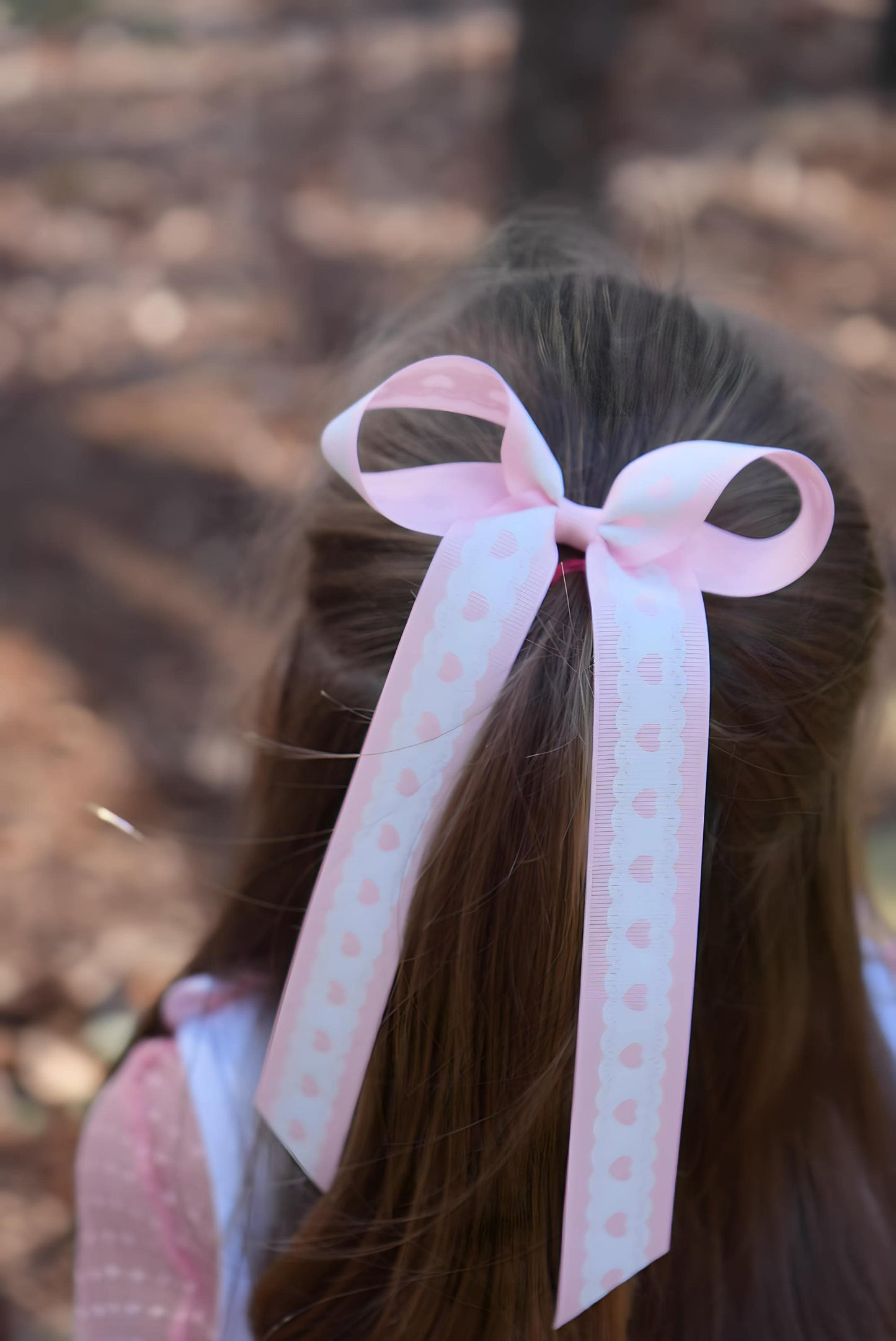 Spring Heart Lace Grosgrain Long Tail Bow