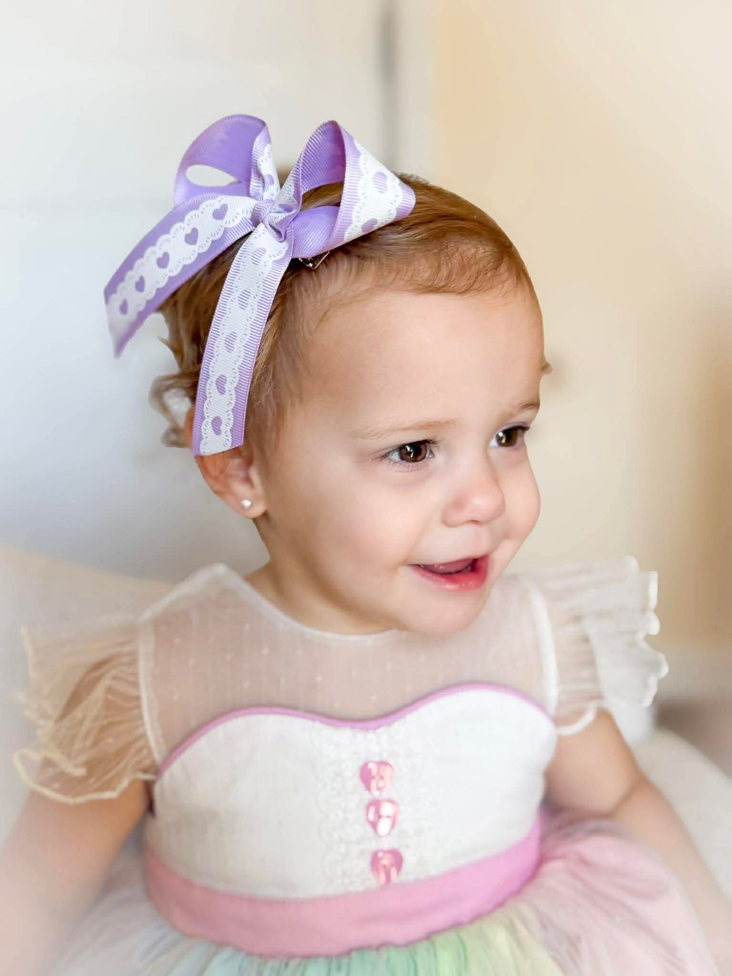 Spring Heart Lace Grosgrain Long Tail Bow