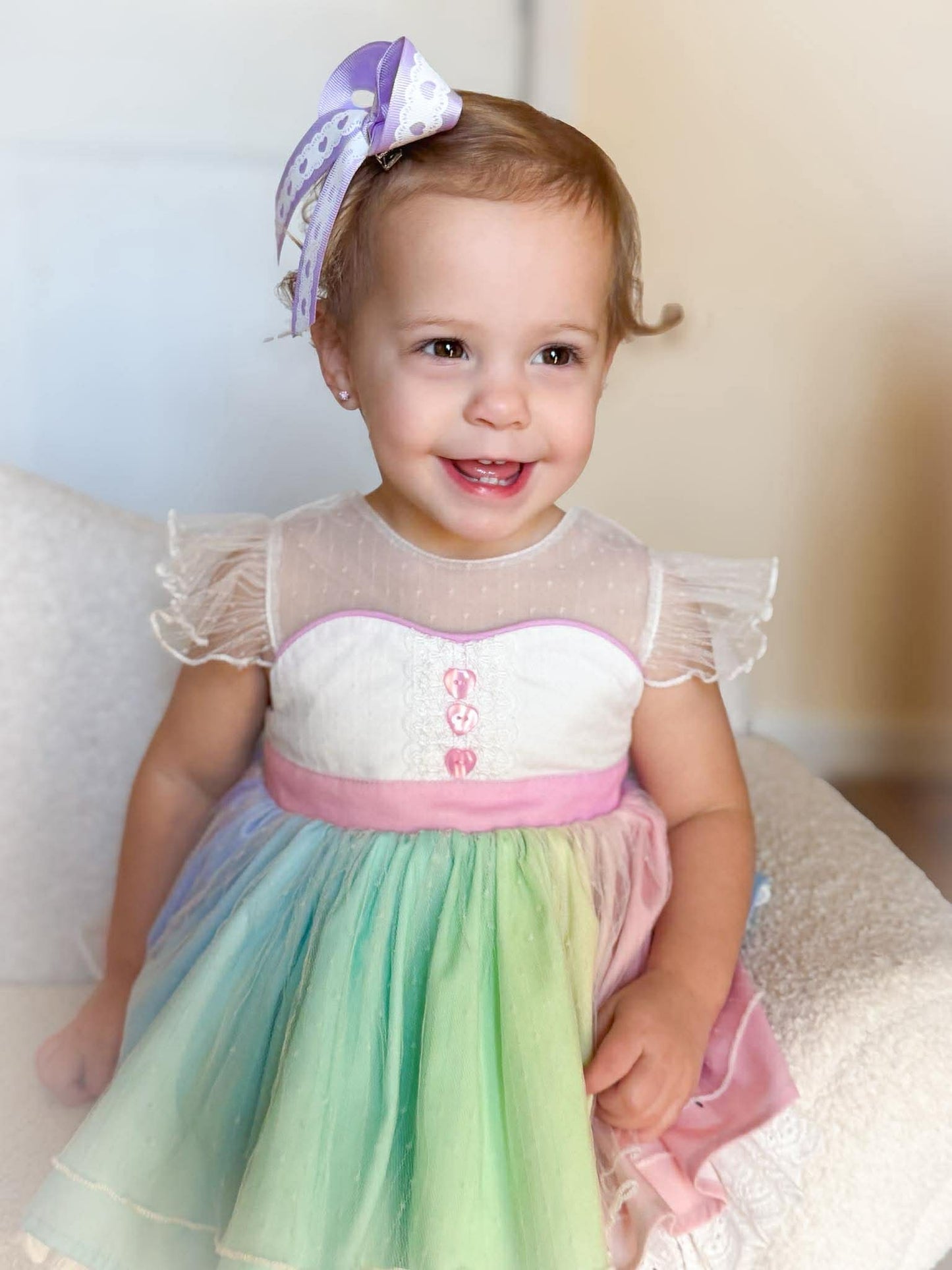 Spring Heart Lace Grosgrain Long Tail Bow