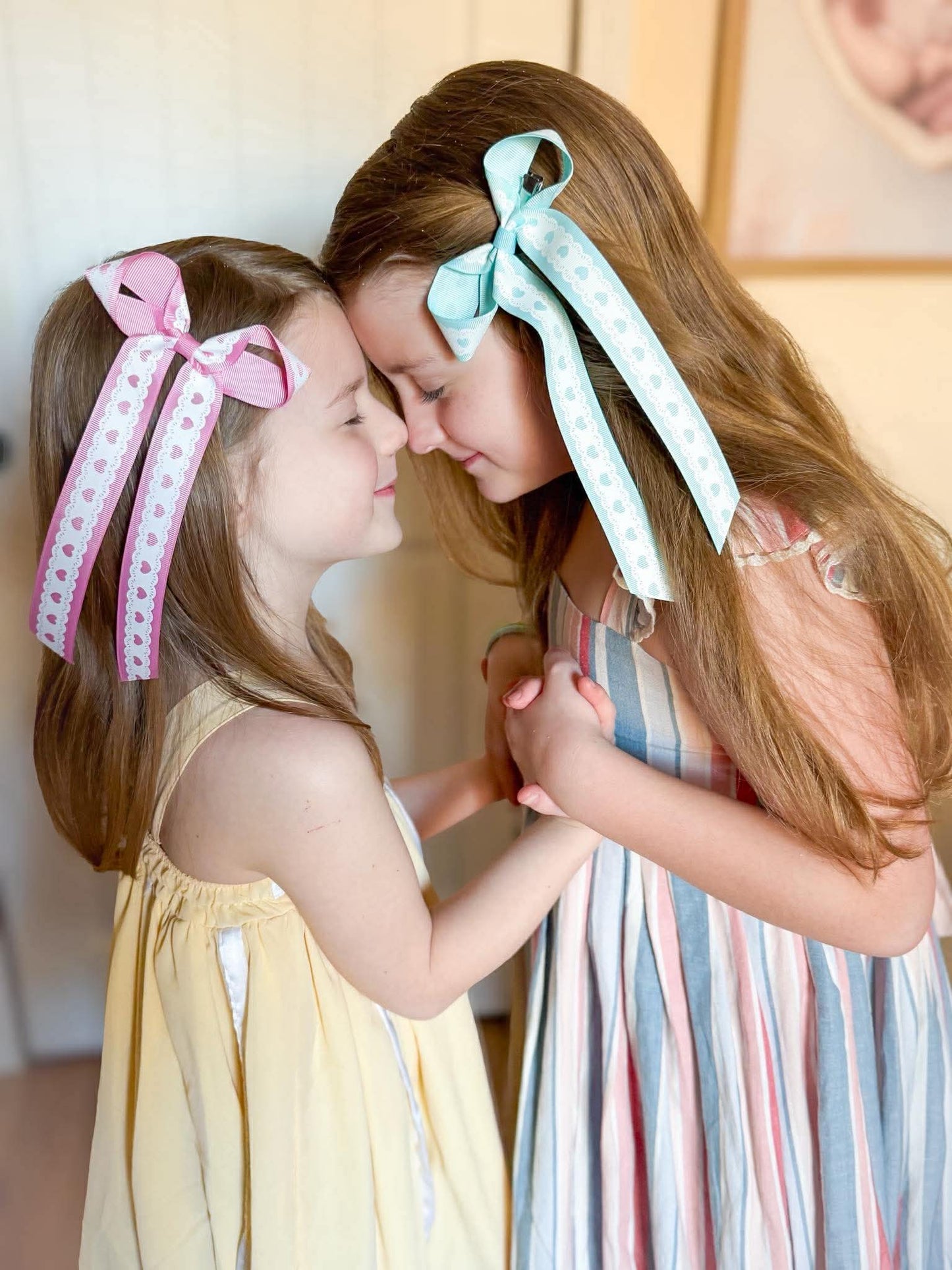 Spring Heart Lace Grosgrain Long Tail Bow