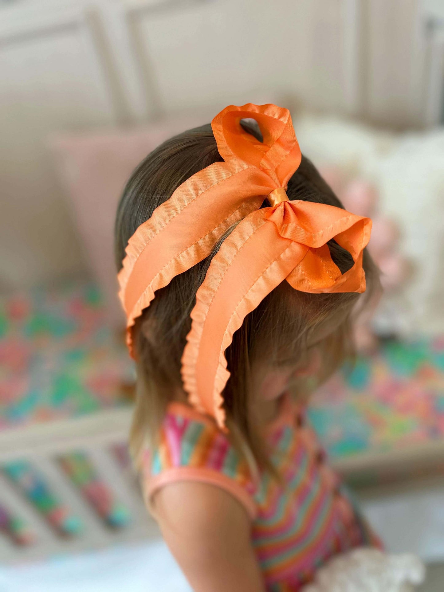 Spring Satin Ruffle Long Tail Bow