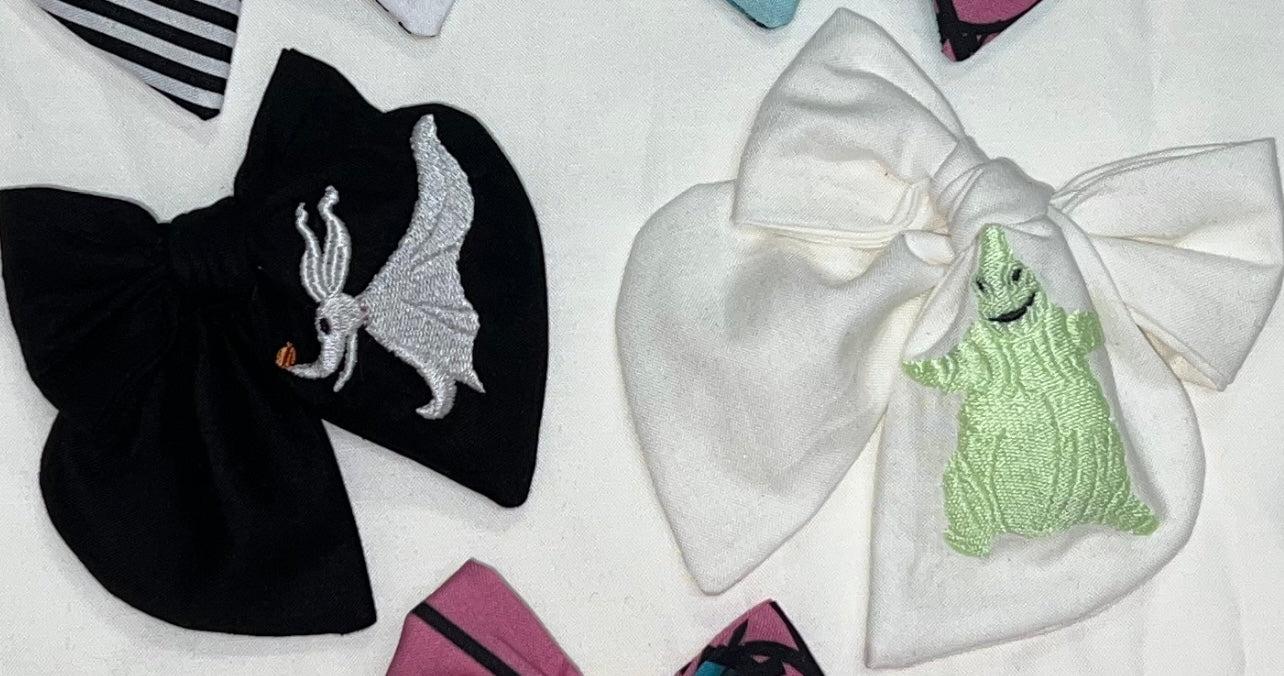 Nightmare Before Halloween Embroidered Bows
